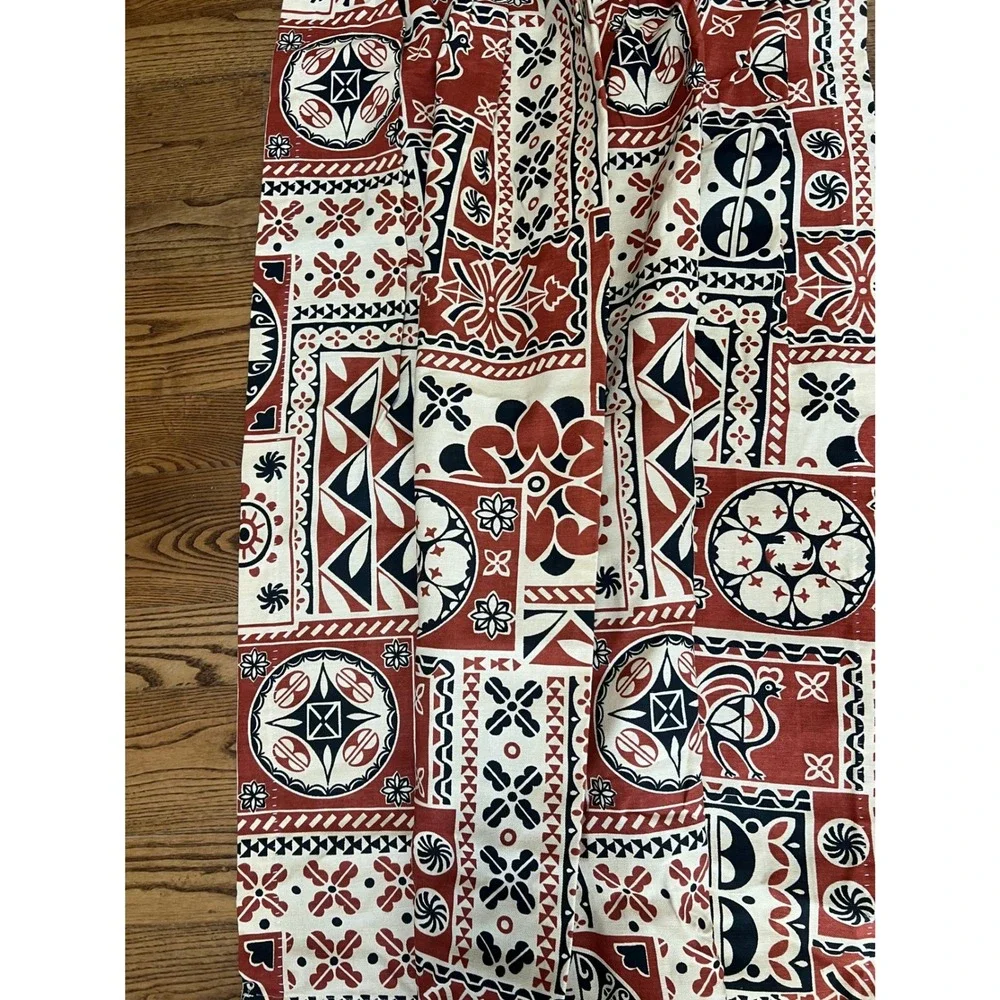 Sears Perma-Prest Vintage MCM Geometric Curtains Window 24x46 Rust Folk Art